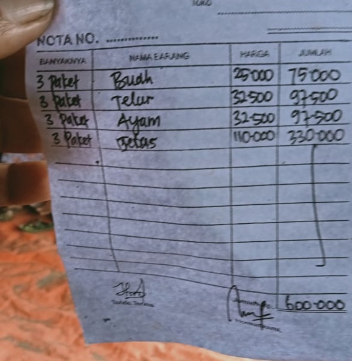 bukti pembelanjaan BPNT Desa Toyibah yang dipaksakan pembeliannya di agen yang ditunjuk